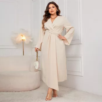 Plus Size Long-Sleeve Maxi Dress with Irregular Hem